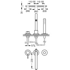 TRES STUDY Exclusive vanová baterie jednopáková stojánková 3-otvorová, chrom (26215001) (2)