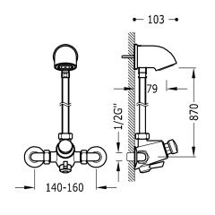 TRES směšovací sprchová souprava, baterie rozteč 150mm, s tlačným ventilem, kompletní včetně sprchové hlavice, chrom  (112163) (2)