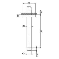 Sprchové stropní ramínko, hranaté, 150mm, chrom ( 1205-06 ) (2)