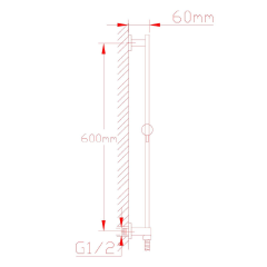 Sprchová tyč s vývodem vody, posuvný držák, hranatá, 600mm, chrom ( 1202-04 ) (2)