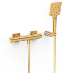 TRES PROJECT sprchová páková baterie s držákem sprchy, sprchovou hlavicí a hadicí, zlato mat (22116701OM)