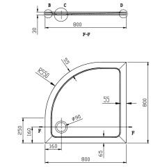 TECMI sprchová vanička z litého mramoru, čtvrtkruh 80x80cm, R550, bílá (PQ558) (2)
