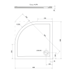 SERA sprchová vanička z litého mramoru, čtvrtkruh 80x80cm, R550, bílá ( 40511 ) (2)