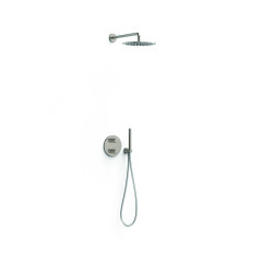 TRES THERM-BOX dvoucestná sprchová podomítková termostatická baterie s horní talířovou sprchou s držákem sprchy, hadicí a sprchovou hlavicí, ocel (vzhled nerezu) (26235004AC)