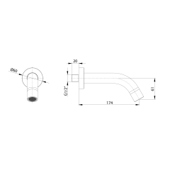 Nástěnná výtoková hubice, kulatá, 174mm, měď mat (BO521)(2)