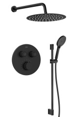 SMART SELECT podomítkový sprchový set s termostatickou baterií, 2 výstupy, posuvný držák sprchy, černá mat (RP032B-02)