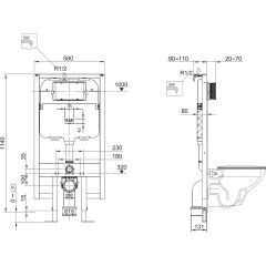 KLUDI UNIFIX BASIC předstěnová instalace s rámem hloubka 8 cm, pro závěsné WC, výška 114 cm (79102) (2)