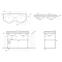 RETRO konstrukce pro dvojumyvadlo 120cm s poličkou, chrom (730190)(2)