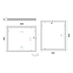 Bílé LED zrcadlo 800x700 se dvěma dotykovými senzory (ZPB 13003VX-05)(6)
