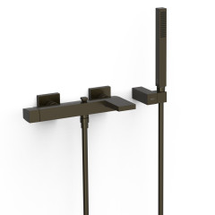 TRES SLIM Exclusive jednopáková vanová baterie 150mm, s hadicí, sprchovou hlavicí a držákem, černý bronz (20217001KMB)