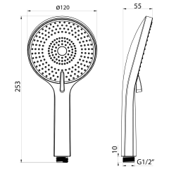 Ruční masážní sprcha, 3 režimy sprchování, silikon trysky, průměr 120mm, ABS/gun metal (SK879GM) (2)