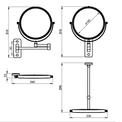 GAIA kosmetické zrcátko závěsné, Ø 180mm, oboustranné, měď mat (CO202482)(2)